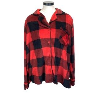 Joyspun PJ Shirt Top Womens XL 16-18 Velvety Soft Buffalo Plaid Pajama Red Black